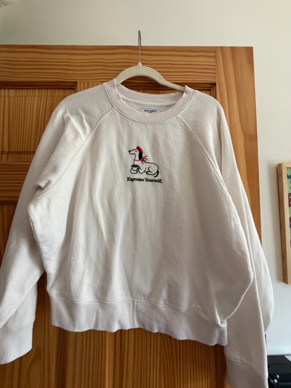 Old Navy Cream Pullover Sweatshirt with Dog Espresso Embroidery